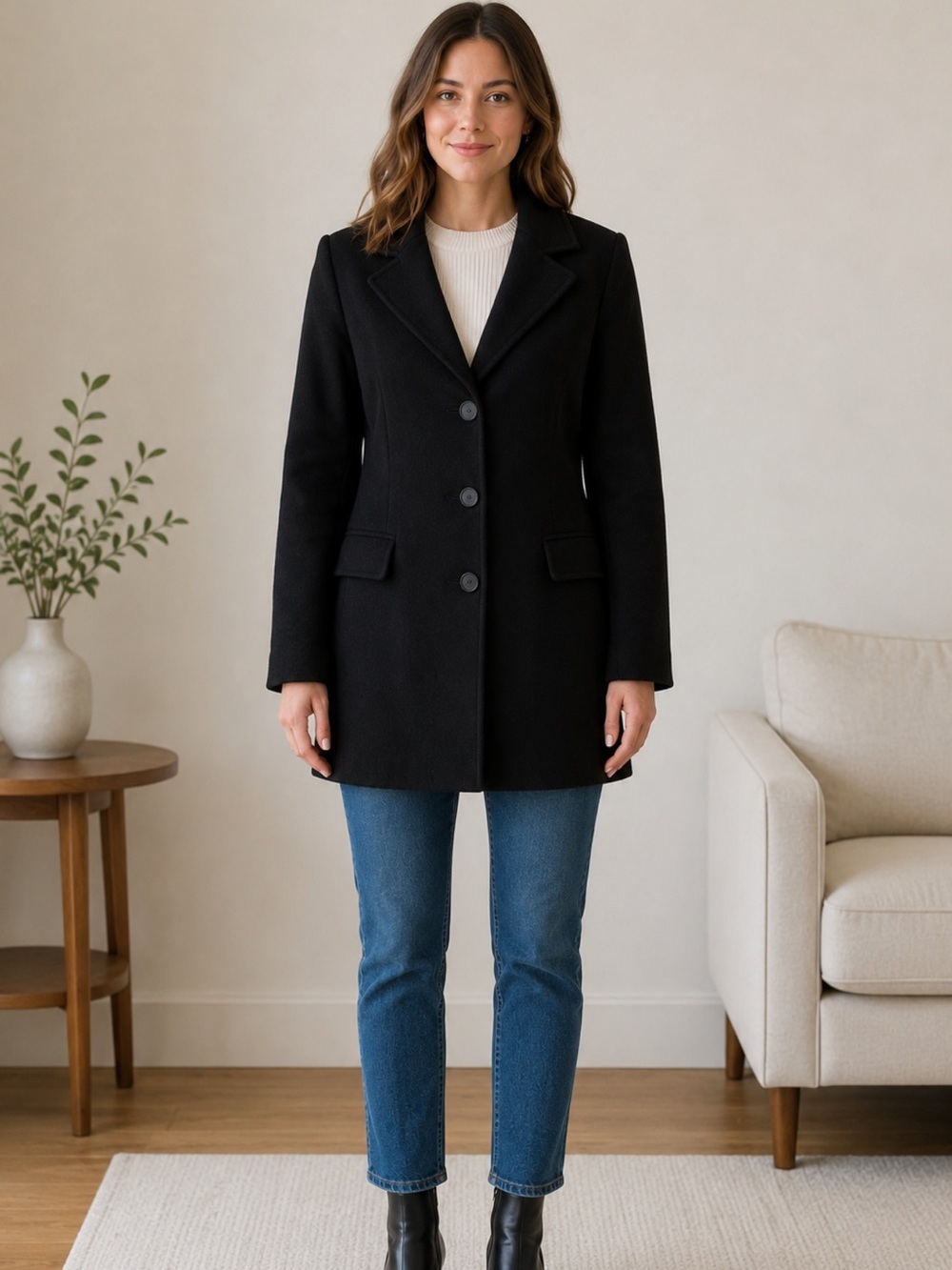 Talbots Black Wool Blend Peacoat Jacket Women’s Size 6 Classic Notched Lapel Lin